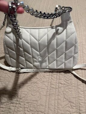 Karl Lagerfeld Quilted Cream Shoulder Bag with Silver Hardware